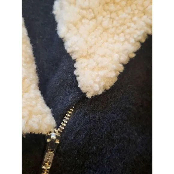 Theory Jacket Women's Small Black Wool Yak Shearling Collar Bomber Sweater