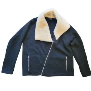 Theory Jacket Women's Small Black Wool Yak Shearling Collar Bomber Sweater