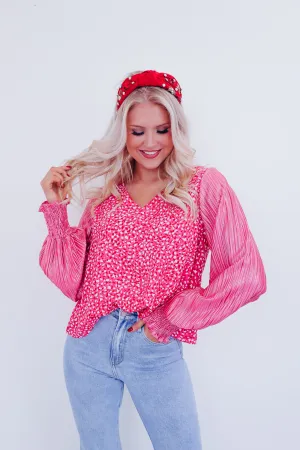 Touch Of Chic Shimmer Sleeve Top - Pink /Leopard