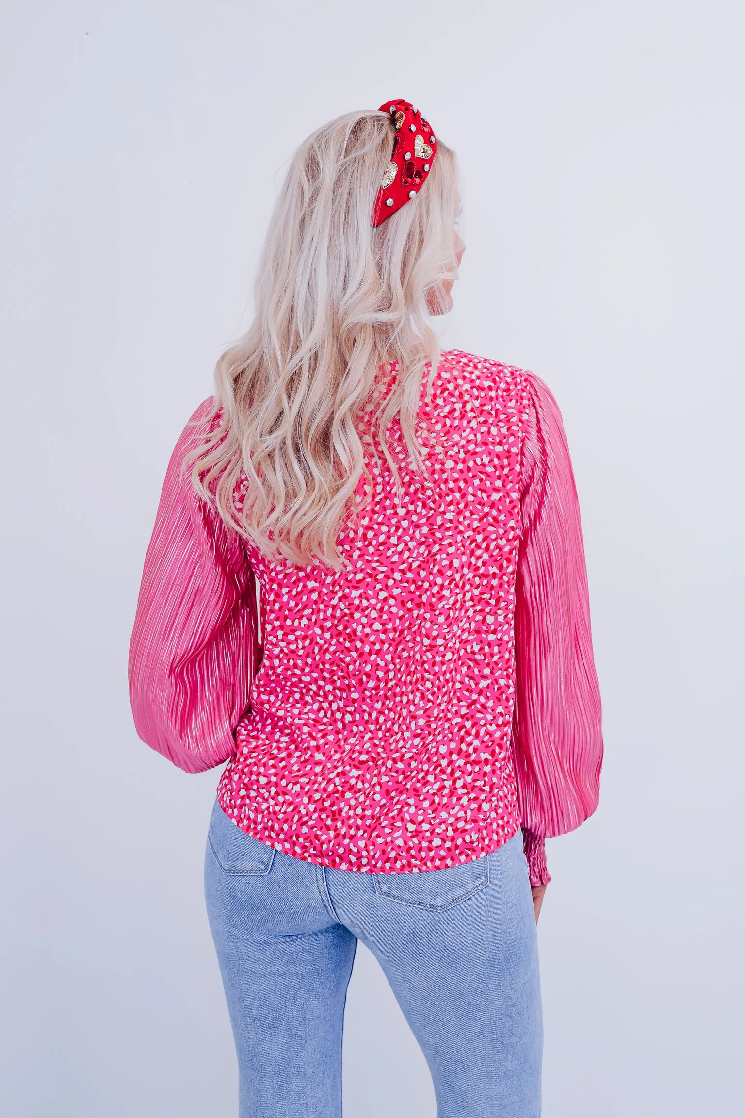 Touch Of Chic Shimmer Sleeve Top - Pink /Leopard