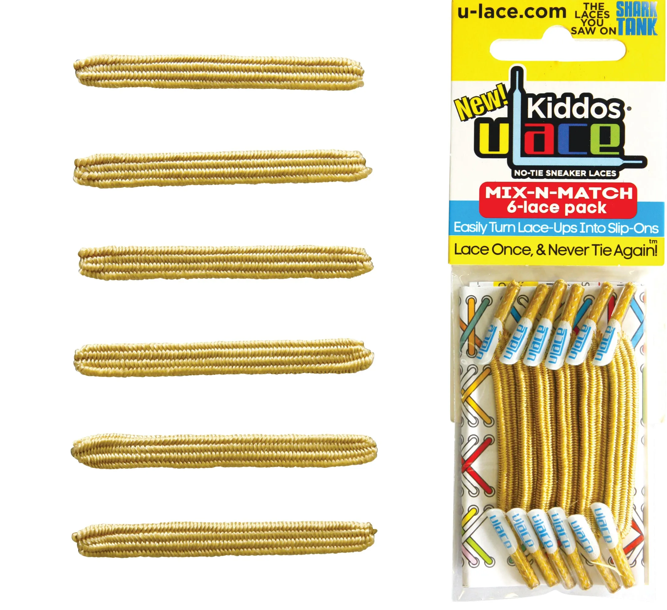 uLace Kiddos No-Tie Sneaker Laces - Sparkly Gold
