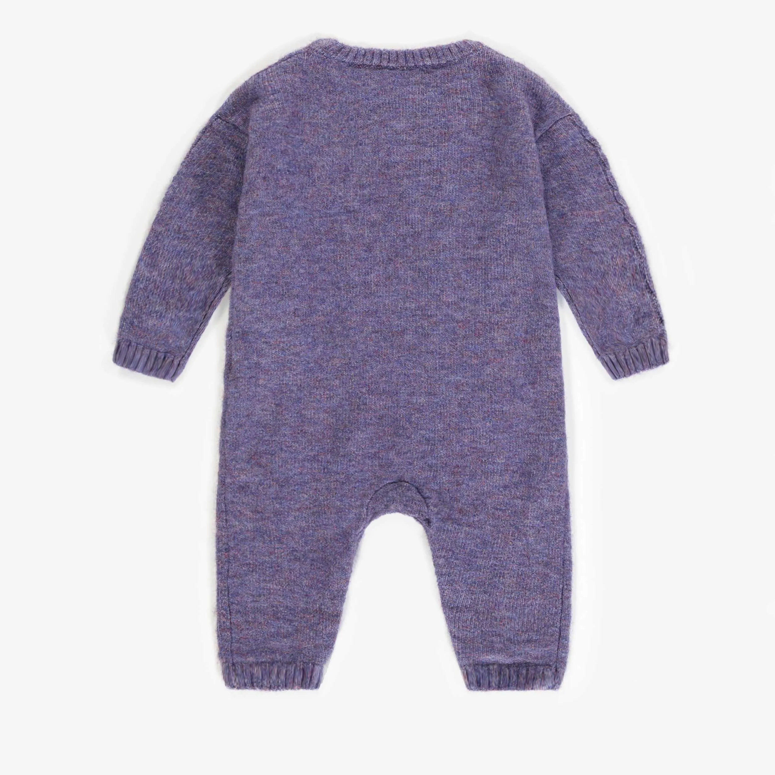 Une-pièce mauve de maille en polyester recyclé, naissance || Purple knitted one-piece in recycled polyester, newborn