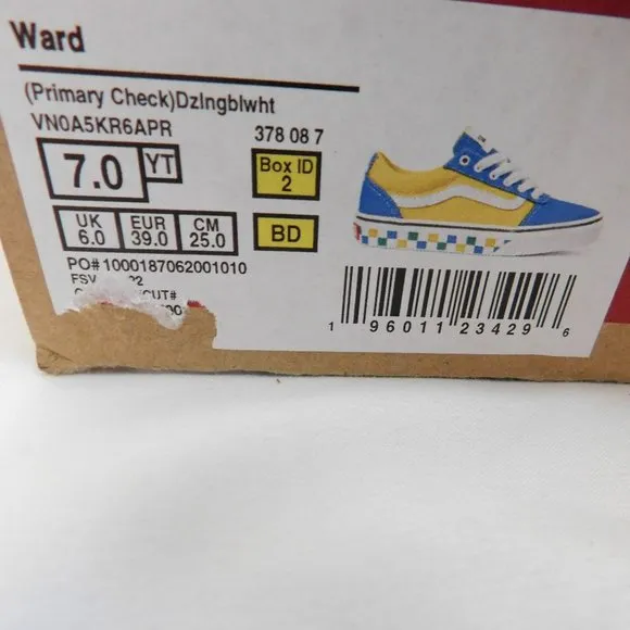 Vans Ward Sneakers Blue Yellow Green Check Big Kids Size 7 NEW in Box
