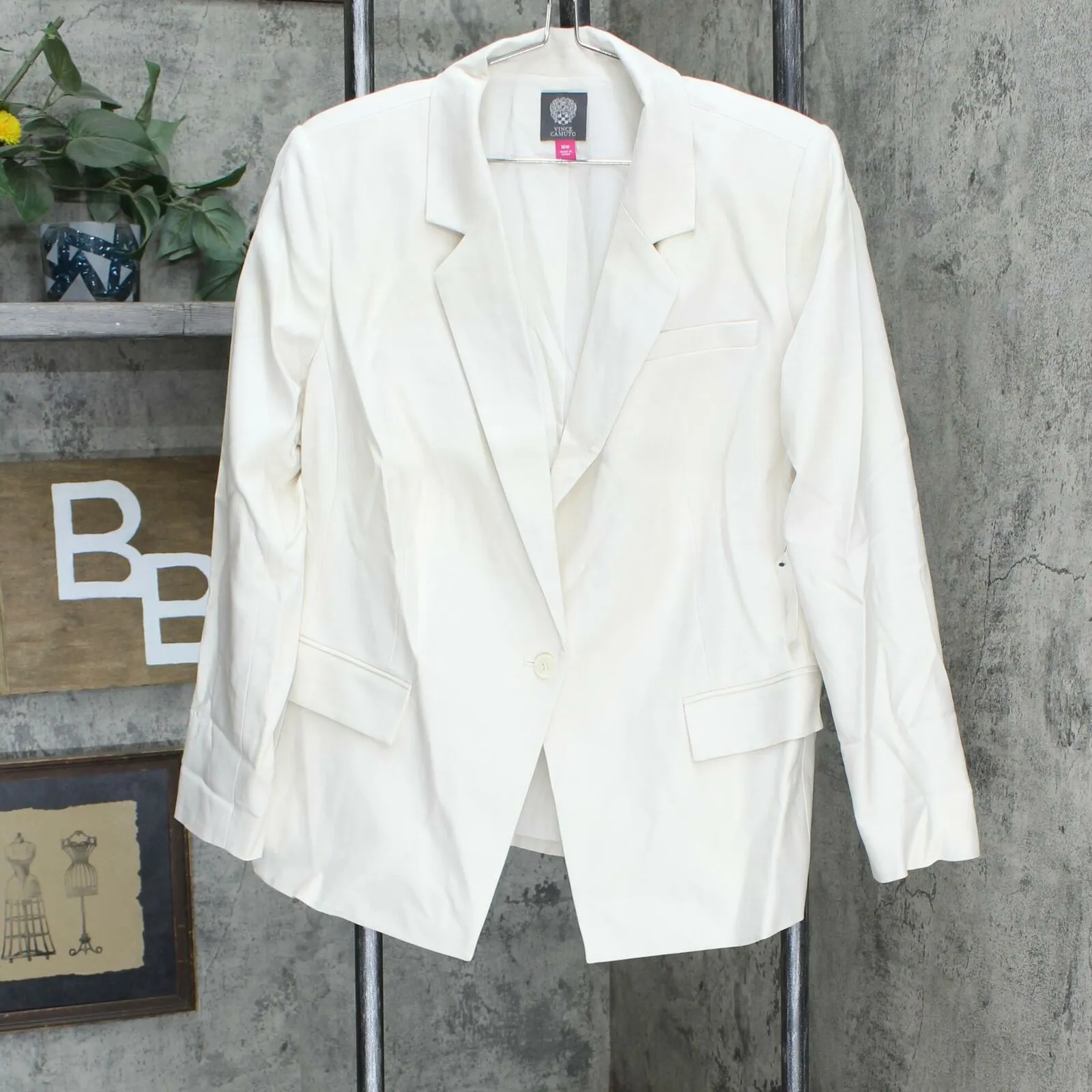 Vince Camuto Plus Size Lace-Up Back Doubleweave One Button Blazer