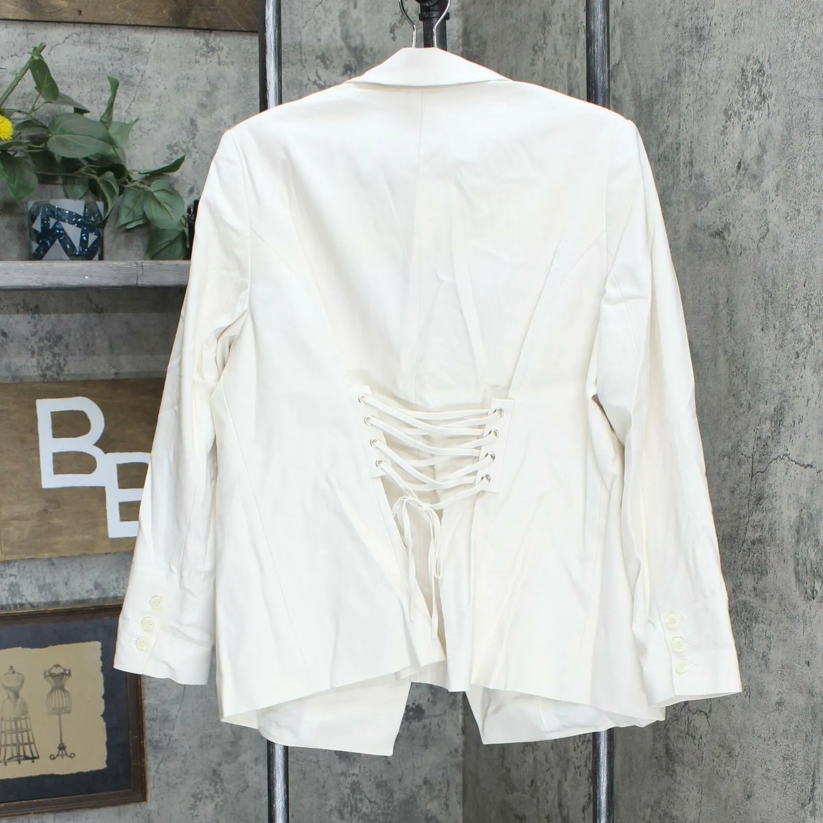 Vince Camuto Plus Size Lace-Up Back Doubleweave One Button Blazer