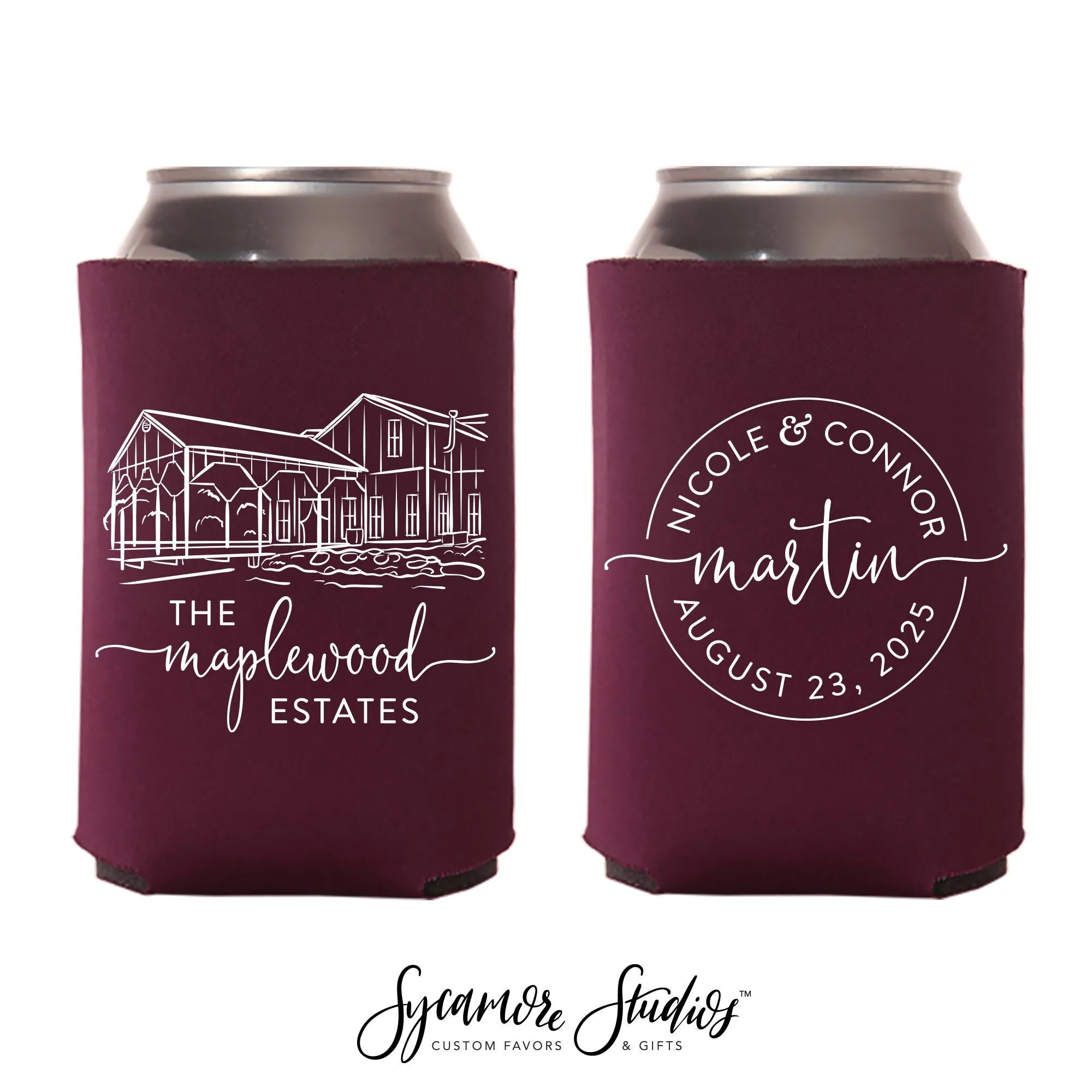 Wedding Can Cooler #230R - Custom Venue Illustration