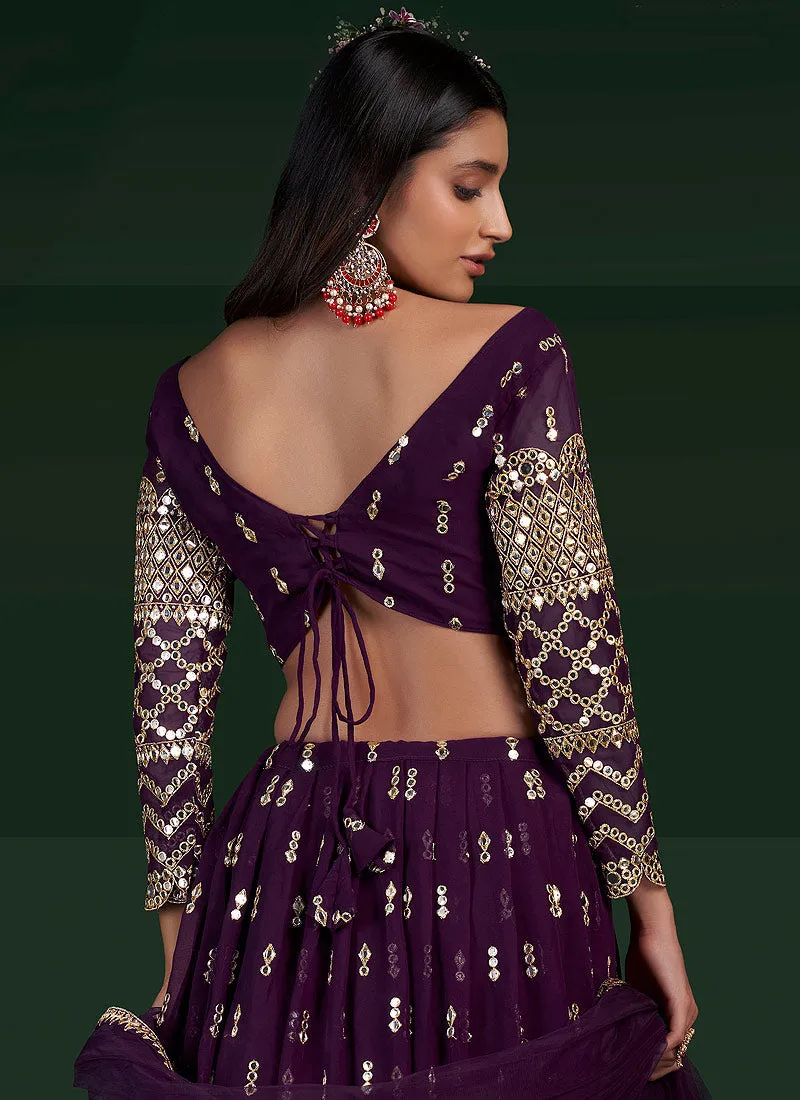 Wine Colour Embroidered Stylish Lehenga Choli