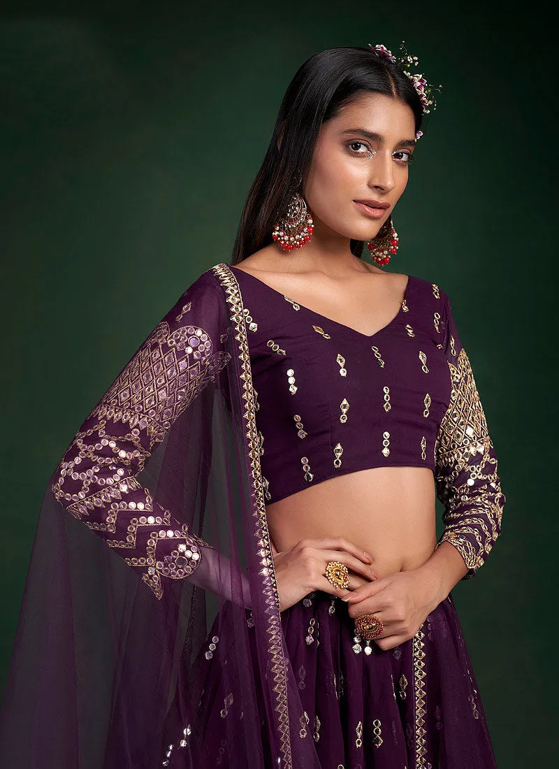 Wine Colour Embroidered Stylish Lehenga Choli