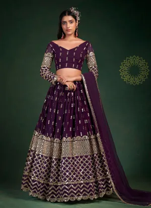 Wine Colour Embroidered Stylish Lehenga Choli