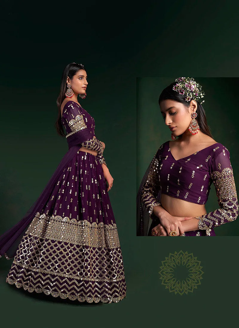 Wine Colour Embroidered Stylish Lehenga Choli