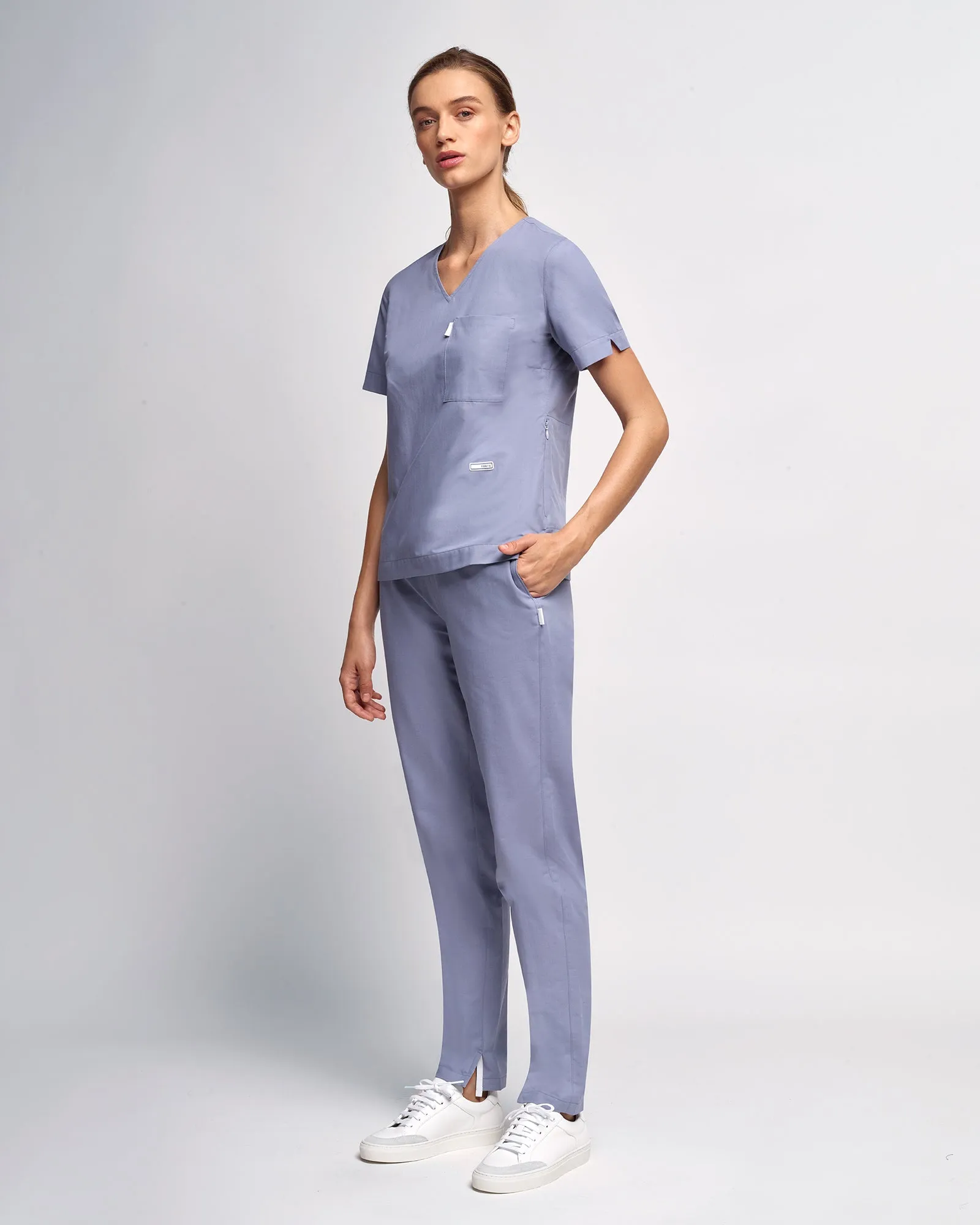 Women's V-neck Office Scrub Top | Woven Stretch