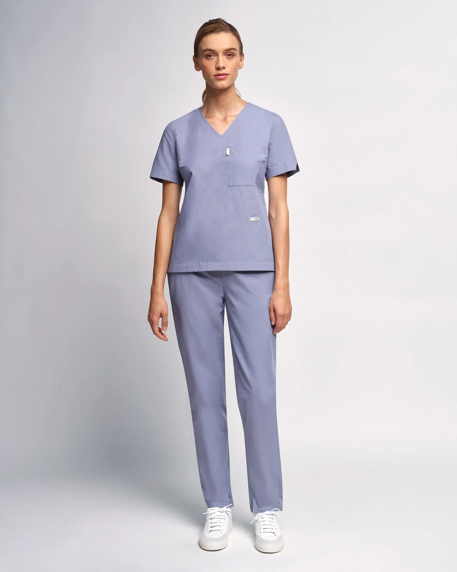 Women's V-neck Office Scrub Top | Woven Stretch