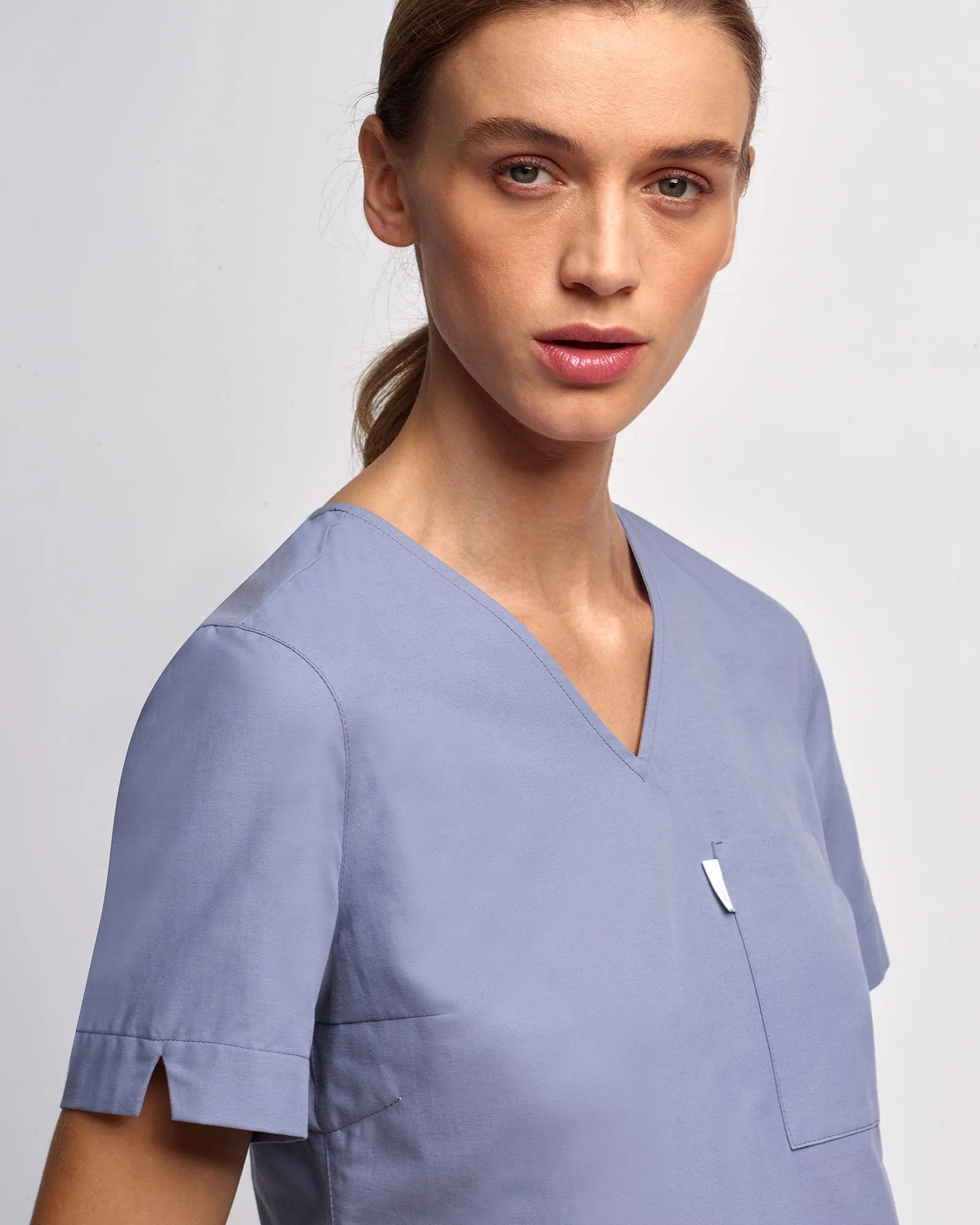 Women's V-neck Office Scrub Top | Woven Stretch