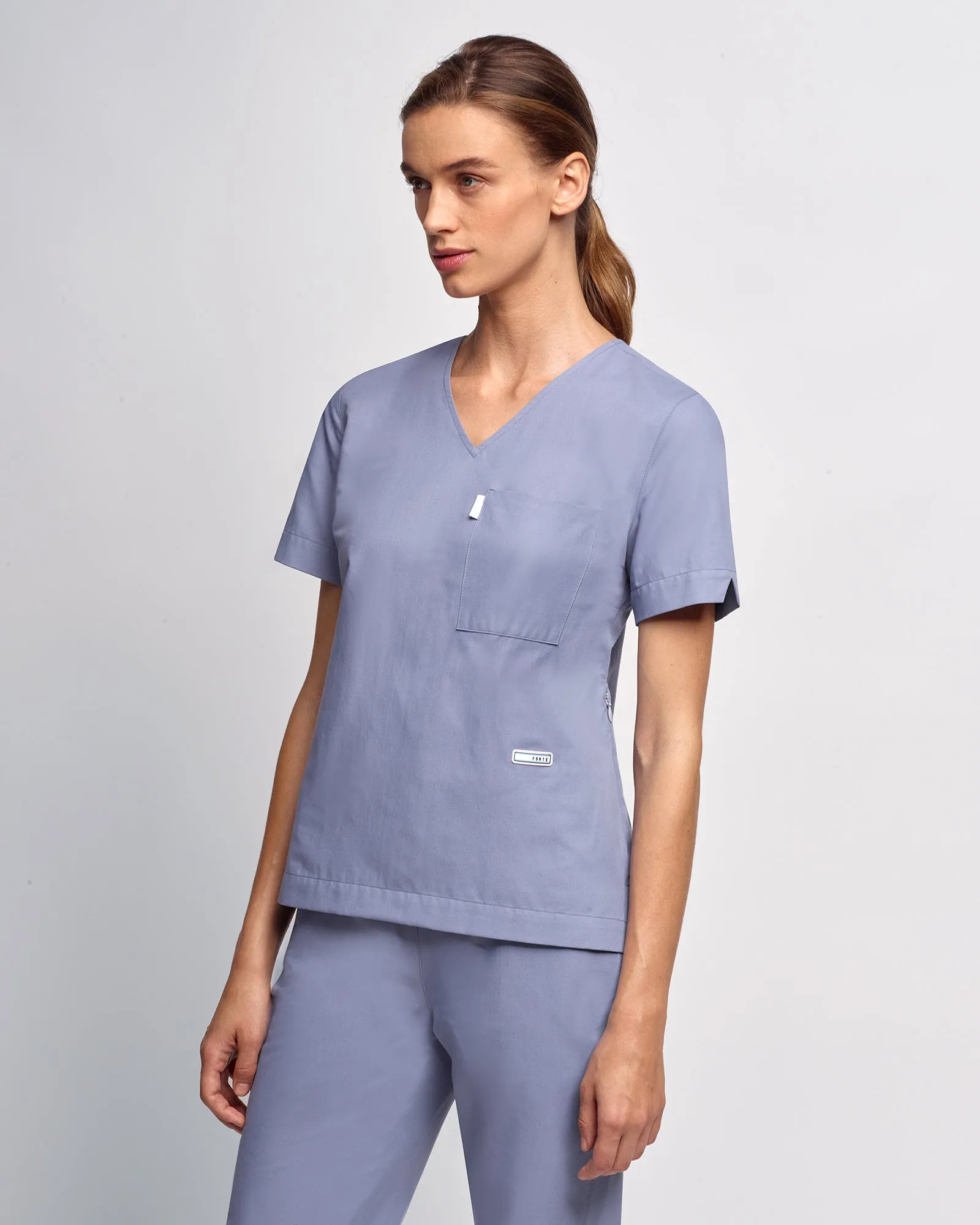Women's V-neck Office Scrub Top | Woven Stretch