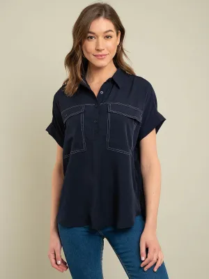 WOMEN'S WOVEN FRONT POCKETS TOP