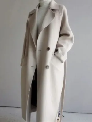 Wool Blend Coats for Women Chic Coats Button Urban Loose Solid Color Long Belted Coat