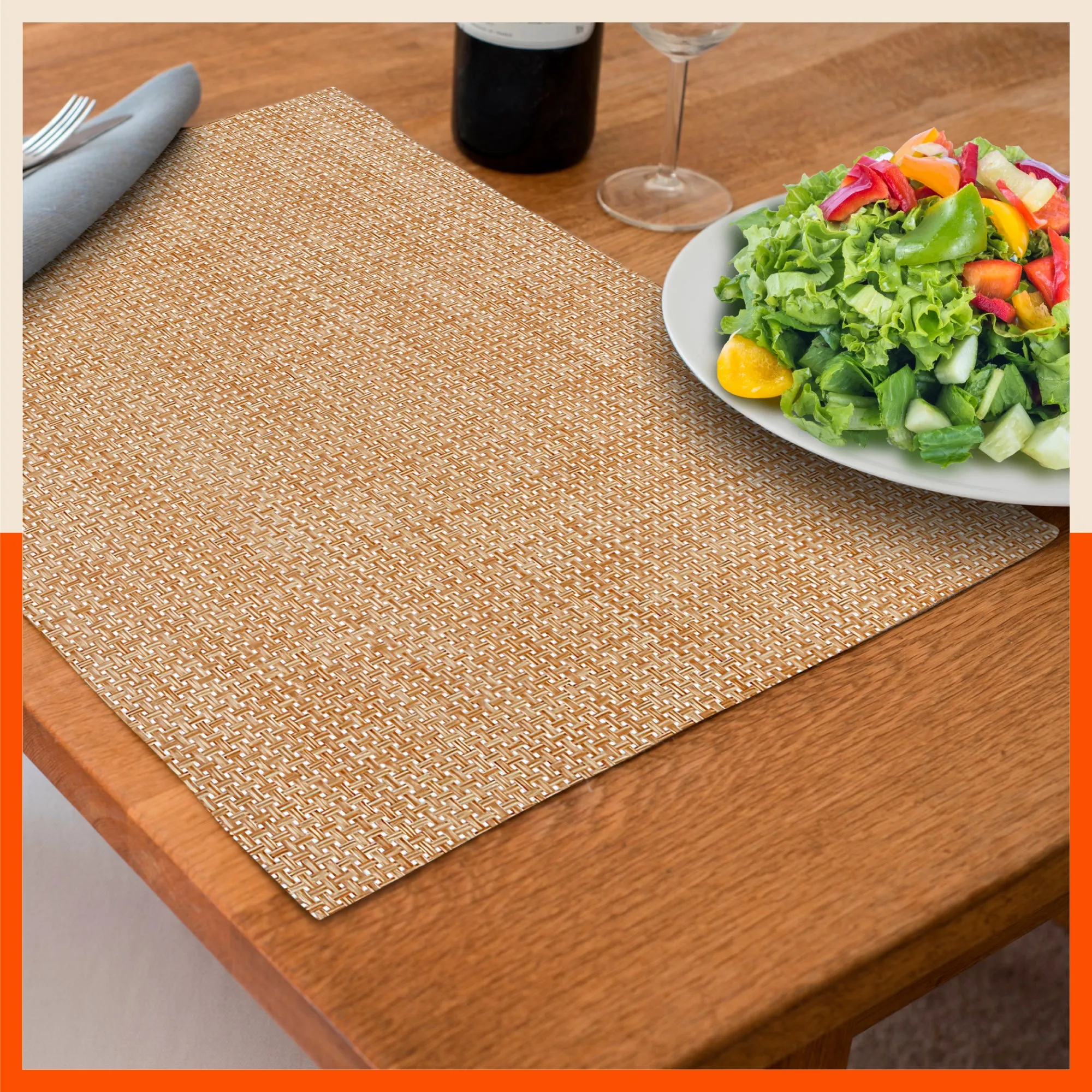 Woven PVC Table Mats / Placemats for Dining Table at Home (Ergo - Set of 6)