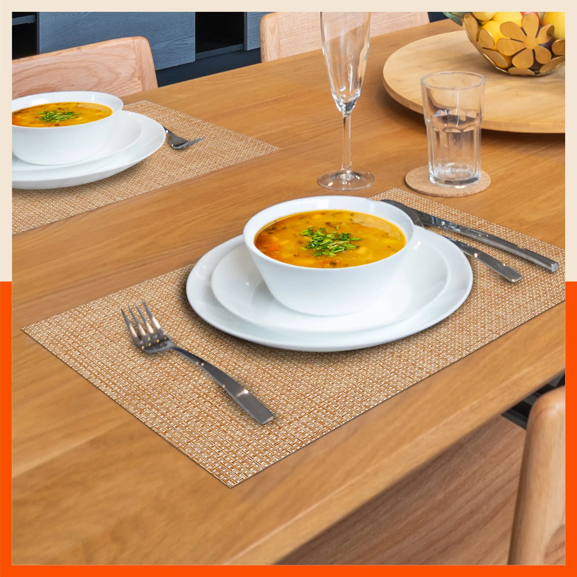 Woven PVC Table Mats / Placemats for Dining Table at Home (Ergo - Set of 6)