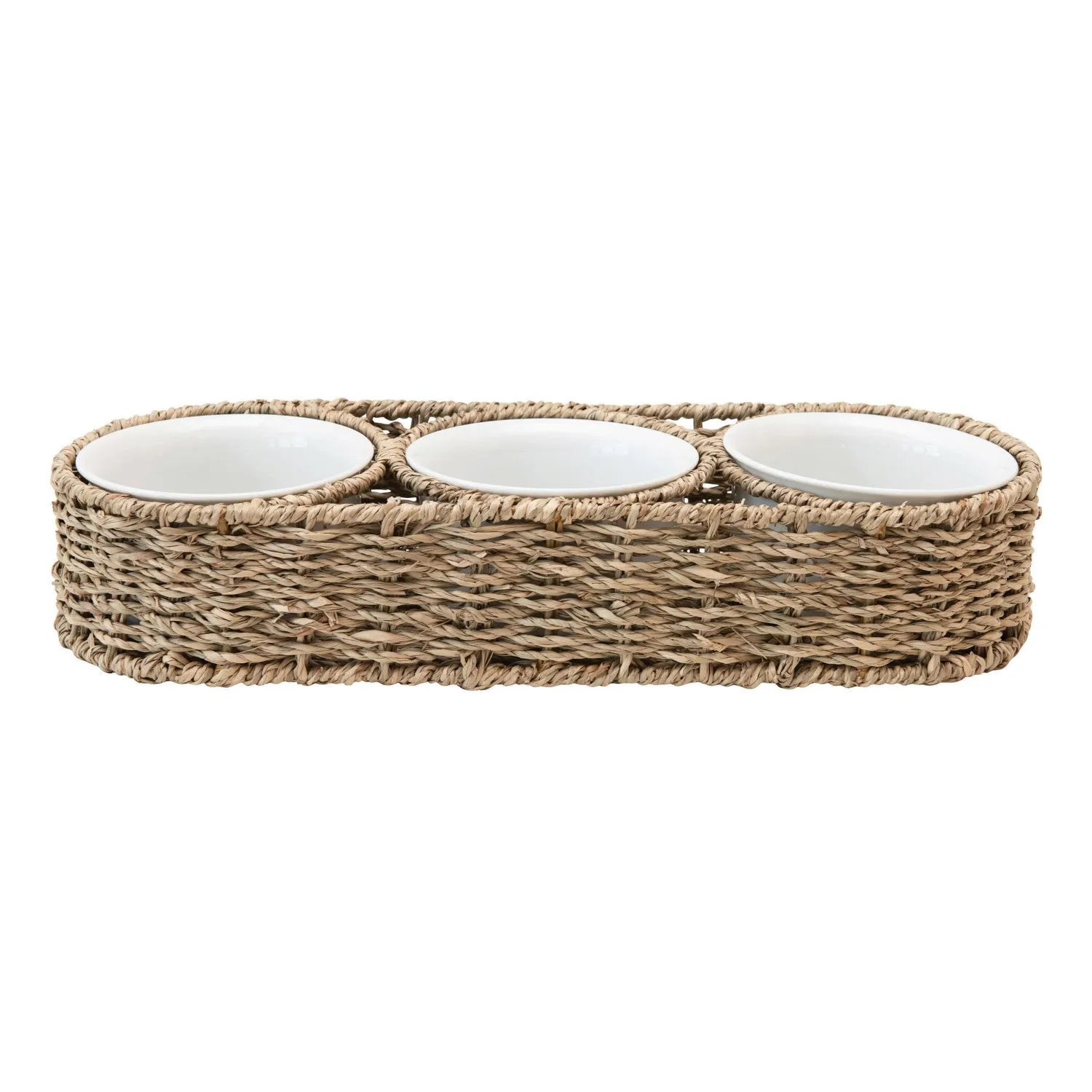 Woven Seagrass Basket with Ceramic Bowls