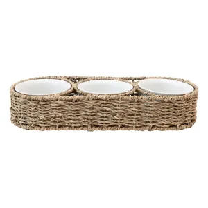 Woven Seagrass Basket with Ceramic Bowls