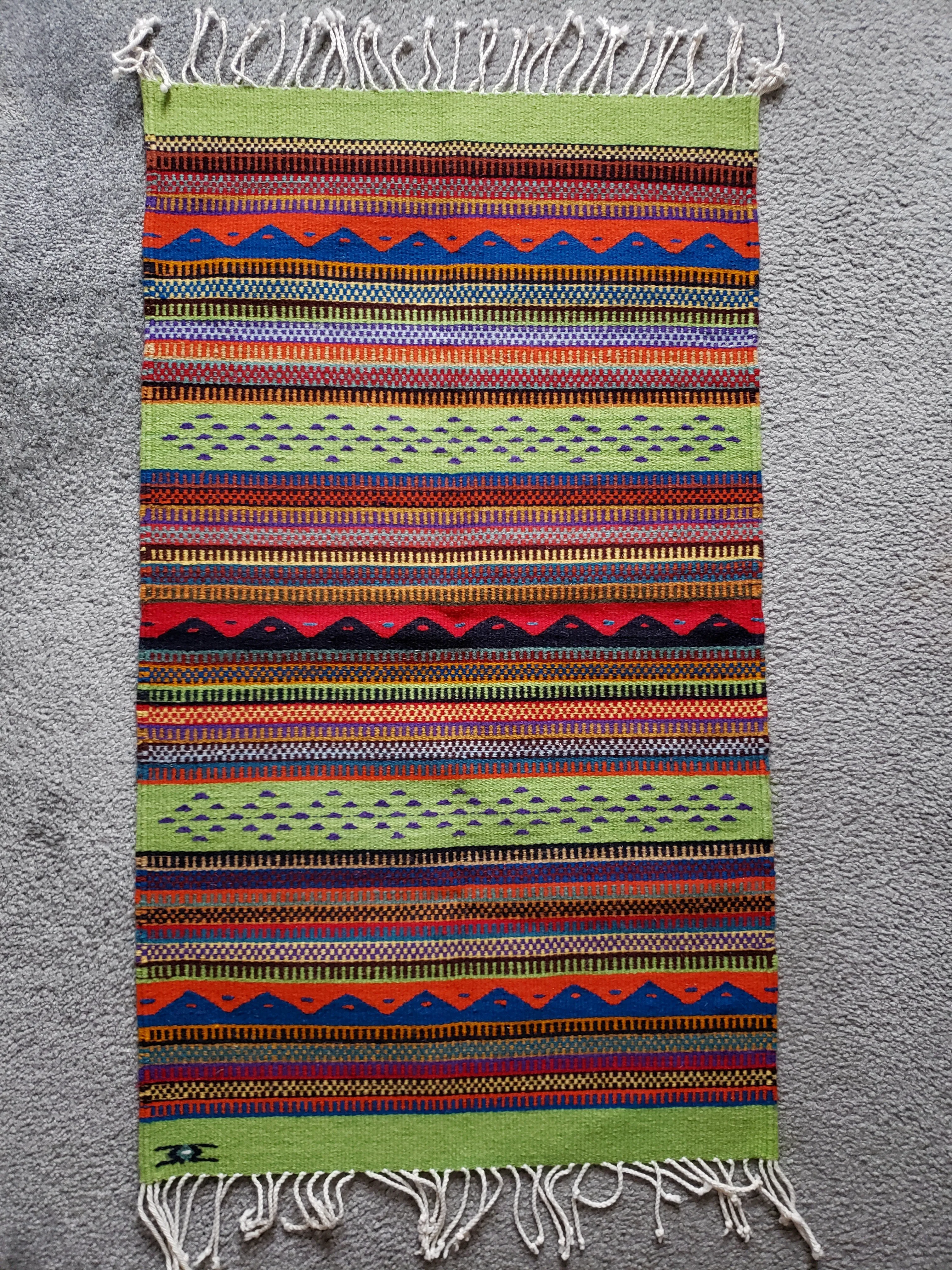 Zapotec Oaxacan Hand Woven Geometric Floor Mat Rug Reversible