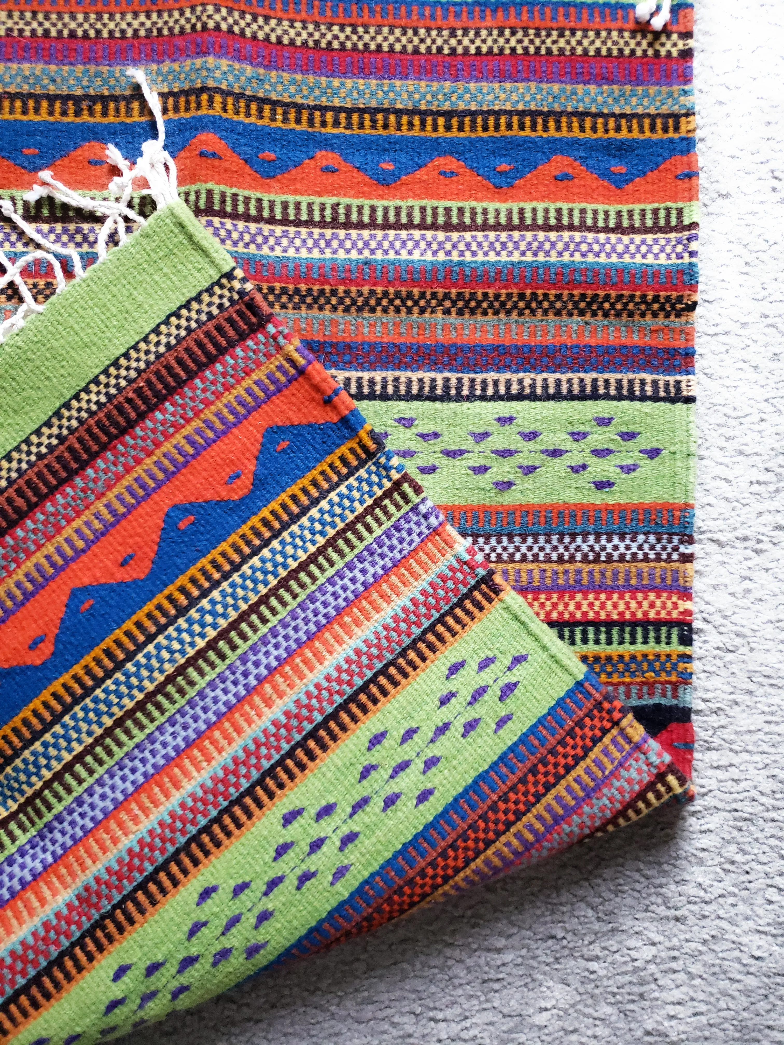 Zapotec Oaxacan Hand Woven Geometric Floor Mat Rug Reversible